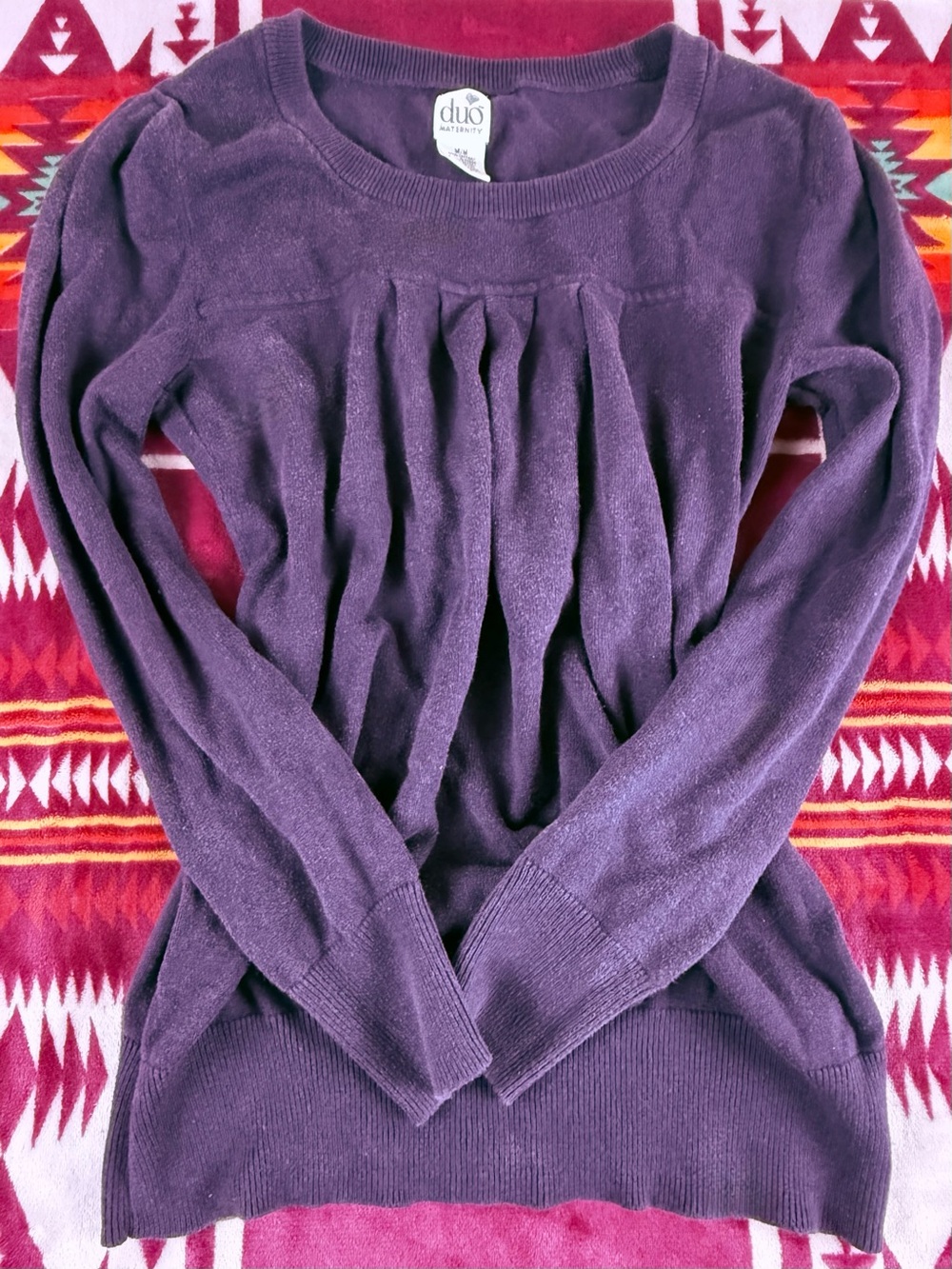 duo Maternity Purple Pleated Long Sleeve Maternity Top